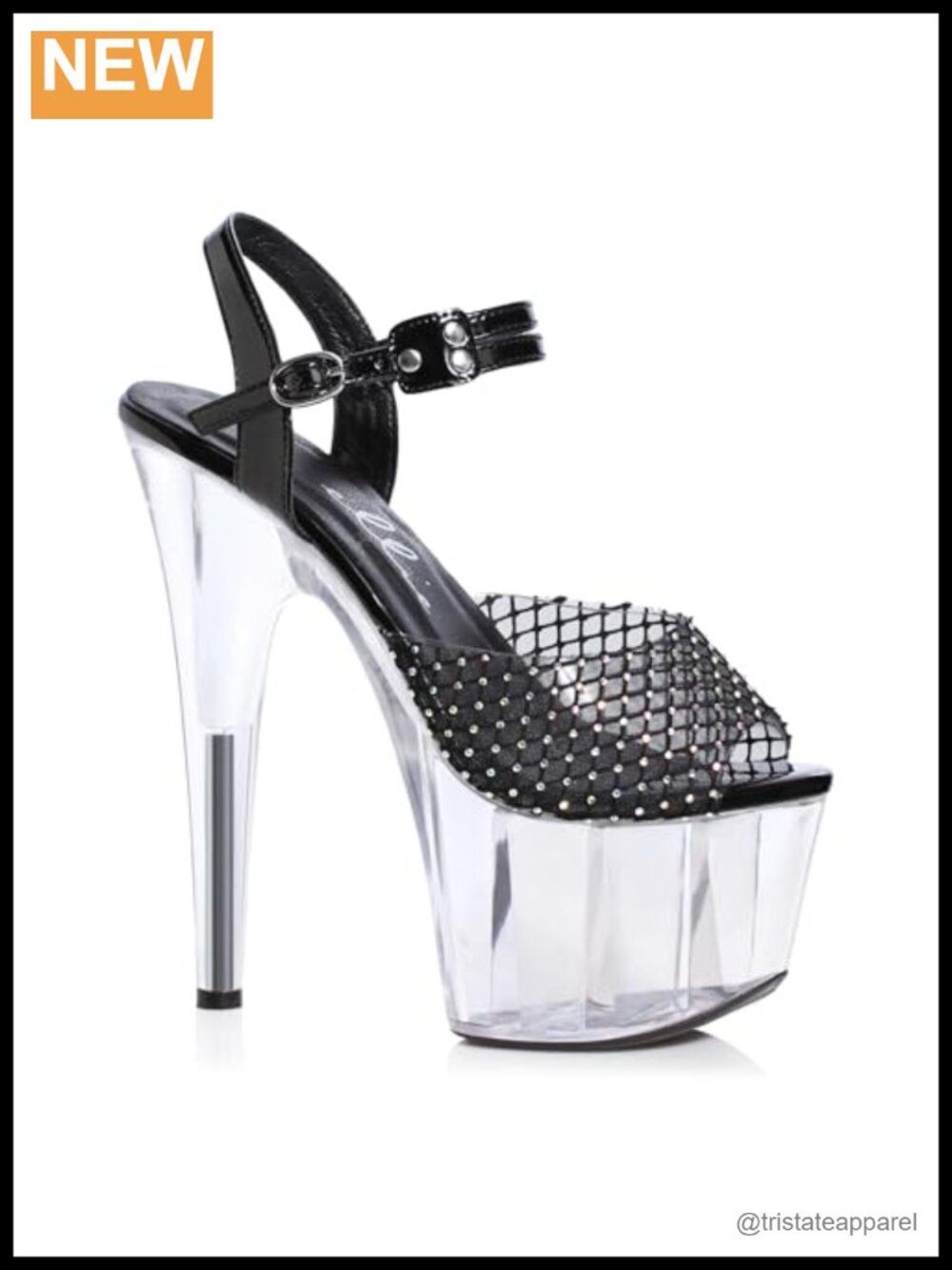 7 Inch Stiletto Platform Sandal with Mesh Rhinestone Upper